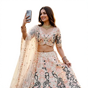 Ensemble Lehenga Choli en filet brodé Divyam Creation, longueur au sol, tenue de mariage traditionnelle pour femmes, style Inde Pakistan, Spandex - Product Image 1