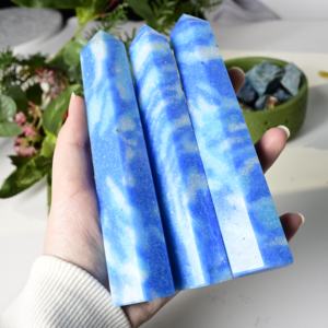 Pierres de guérison en gros, sphère et tour en cristal poli, pierre à veines bleues, pour décoration, cadeau - Product Image 4