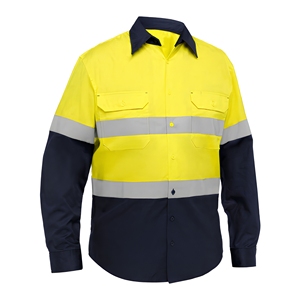 <b>Hi</b> <b>Vis</b> Yellow Navy Long Sleeve Work <b>Shirt</b> With Reflective Tape And Chest Pockets - Product Image 1