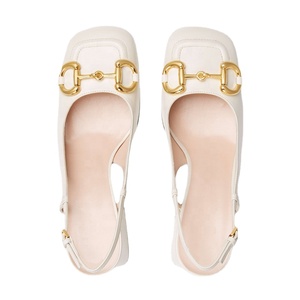 Chaussures à talons hauts pour femmes, modèle 2024, de qualité supérieure, luxueuses, respirantes, à lacets, avec boucle Horsebit, bout carré, blanches, pour l'été - Product Image 4