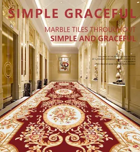 Gold Flower Polished Crystal Decorative Carpet Medallion Tiles Hall Lobby Floor Glazed 3D Porcelain Carpet Floor Tile