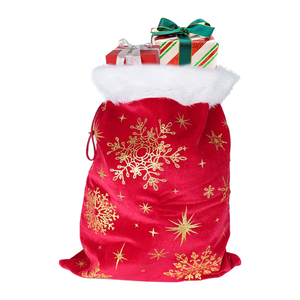 Stoking Natal Poliester Merah Berlapis Emas HCD untuk Dekorasi dan Perlengkapan Liburan - Product Image 1