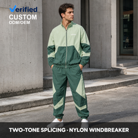Ensemble de survêtement vintage personnalisé pour homme : veste coupe-vent sportive et pantalon de jogging en polyester brodé, coupe ample pour le streetwear