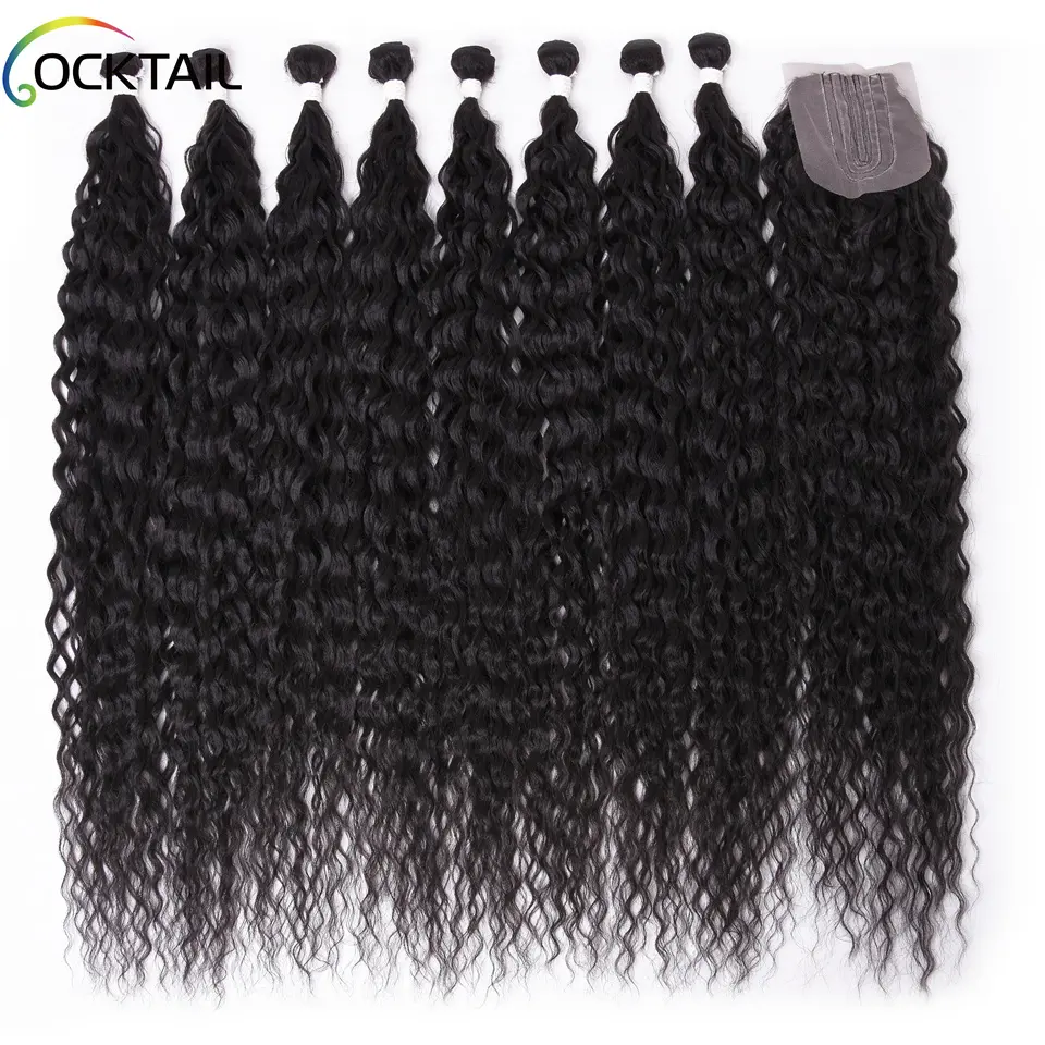 Protein fiber 8+1 synthetic hair extensions, kanekalon fiber synthetic hair weave, 1 pack synthetic hair bundles with closure