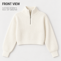 Pull court côtelé à col montant et demi-zip pour femme, idéal pour les tenues décontractées quotidiennes