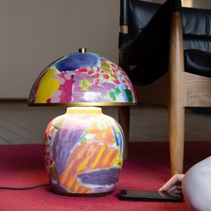 Lampe de table en forme de champignon, lumière LED E27, décoration d'intérieur, lampe de lecture artistique à blocs de couleur - Product Image 1