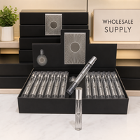 Flacon de parfum vide personnalisé 35 ml rechargeable format voyage, atomiseur en verre noir et argent de luxe avec capuchon métallique, vente en gros