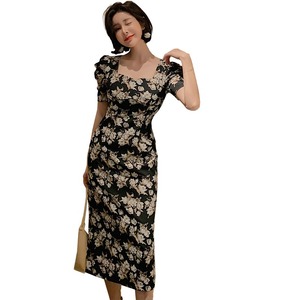 <span class=keywords><strong>ZY</strong></span>.HT Verano Nuevas mujeres Retro Slim Bag Hip cuello cuadrado Vestido estampado - Product Image 6