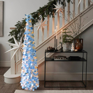 Árbol de Navidad Cónico Azul y Blanco con Adornos Brillantes, Árbol Artificial Delgado para Mesa o Suelo, Decoración Navideña para Interiores del Hogar - Product Image 6