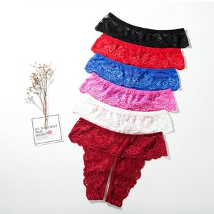 Ding Zhi Mei String sexy en dentelle pour femme, taille haute, sans entrejambe, noir, grande taille, lingerie intime - Product Image 3