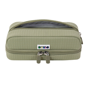Estuche para lápices verde oliva con doble cremallera y textura de rejilla, bolsa de almacenamiento de papelería tamaño A5 - Product Image 4