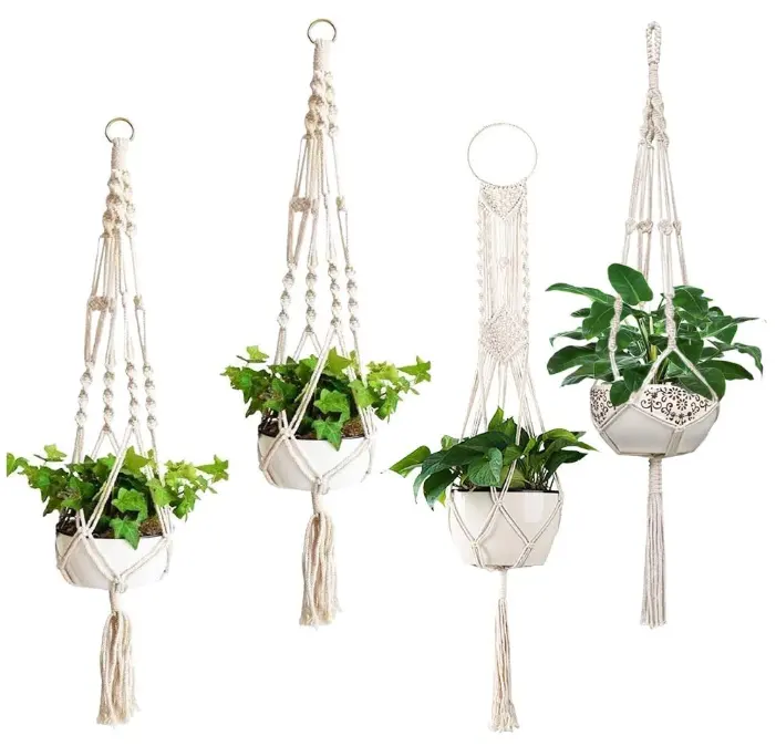 Suspension pour plantes en macramé, 13/4 pièces, avec crochets, Crochet, support pour Pots de fleurs, décor artistique mural style Boho