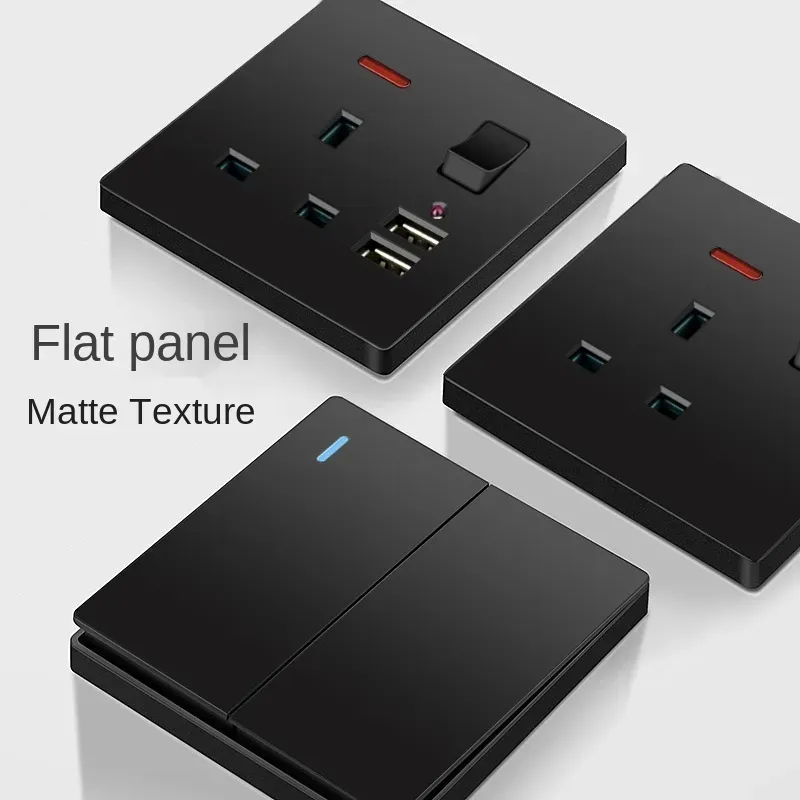 Interrupteur à bouton de lumière noir UK 13A, prise de courant universelle Usb C 18W Smart Fast Charging, mur de commutateur de prise électrique 220V