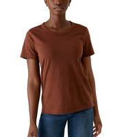 Kaos Wanita Kerah Bulat Logo Kustom, Bahan Katun Lembut Bernapas, Lengan Pendek, Slim Fit, Sablon, Kasual untuk Musim Panas, Pakaian Sehari-hari