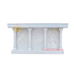 Diseño moderno de mármol blanco Altar de sacrificio Mesa Iglesia Tema Muebles Adornos Escultura para la venta - Product Image 1