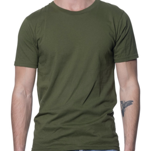 Camiseta verde militar de tela de algodón pesado 180 Gsm, camiseta personalizada con tu diseño, camiseta de mezcla de algodón/poliéster reciclado para hombre - Product Image 1