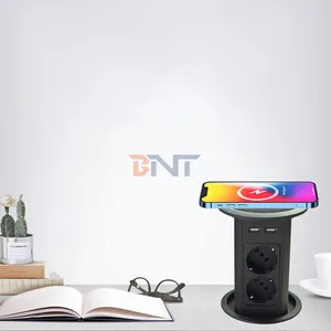 Double Side thiết kế 4 AC cửa hàng điện pop-up Ổ cắm điện với Dual USB A + C phí & sạc không dây cho bàn văn phòng