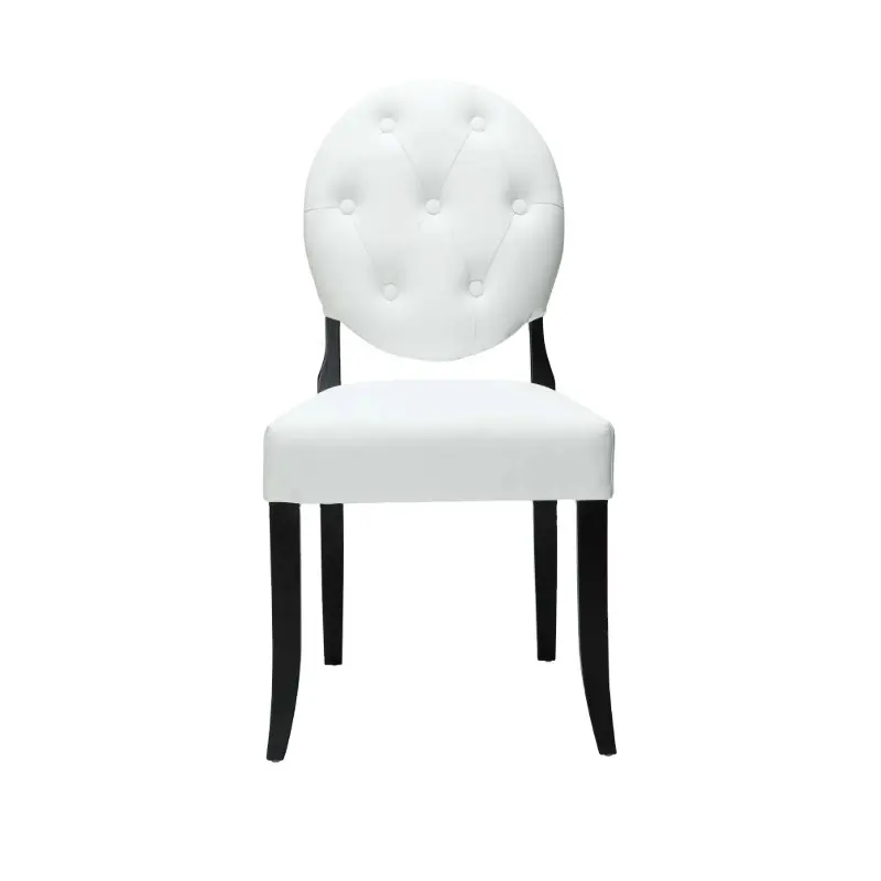 เก้าอี้รับประทานอาหารสีขาวไม้แข็งหรูหราหนังกลับแบบเรียบง่ายสไตล์นอร์ดิกสไตล์ย้อนยุคแบบไม่มีที่พักแขน
