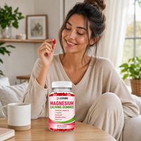 Gummies au magnésium avec L-théanine, camomille, vitamine B6 et vitamine D3, saveur fraise, sans sucre, flacon de 60 unités