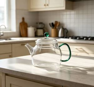 Théière en verre OEM en gros avec poignée colorée, carafe et bouilloire en verre résistant à <span class=keywords><strong>la</strong></span> chaleur pour <span class=keywords><strong>la</strong></span> consommation quotidienne au bureau et en cuisine - Product Image 3