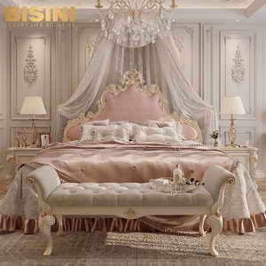 Elegante Set Camera <span class=keywords><strong>da</strong></span> <span class=keywords><strong>Letto</strong></span> Completo in Stile Principessa Francese con Testiera Imbottita e <span class=keywords><strong>Letto</strong></span> con Struttura in Legno Massello Intagliato - Product Image 2