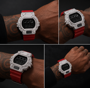 Boîtier de montre Hip Hop <span class=keywords><strong>Casio</strong></span> DW6900 en laiton, style <span class=keywords><strong>G</strong></span>-<span class=keywords><strong>Shock</strong></span>, avec lunette entièrement sertie de moissanite VVS1, pièces de montre Iced Out, cadre de remplacement pour modification. - Product Image 2