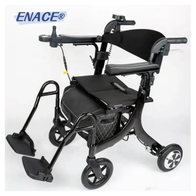مشاية كهربائية محمولة بأربع عجلات قابلة للطي للمشي من الألومنيوم لكبار السن مع محرك للأشخاص ذوي الإعاقة