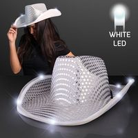 Chapeau de cowboy unisexe à paillettes argentées avec LED pour concert, mariage, Ramadan, remise de diplôme - Lumières LED réglables, livraison rapide, vente en gros