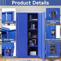 Armoire de rangement en métal à 2 portes verrouillable en acier bleu 4 étagères réglables Home School Living Room Garage Tool Utility Organization
