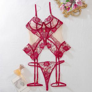 Chuangerm Fabricante de Lencería, Oferta Especial, Lencería de Talla Grande, Conjunto de Bralette y Bragas de Malla Transparente, Lencería Teddy con Aberturas - Product Image 3