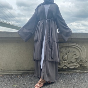 1896# Hot Sale Design Breathable Three Layers Chiffon Simplicity Cardigan Abayas Dubai <b>9</b> Colors Available No Include Hijab - Product Image 4