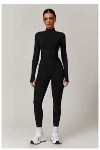 Custom <span class=keywords><strong>2</strong></span> pezzi senza cuciture manica lunga Top giacca sportiva palestra Fitness Yoga Set donne allenamento Leggings Set abbigliamento da allenamento per le donne - Product Image 4