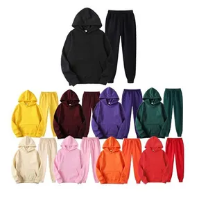 High Quality Custom Logo Two Piece Suits Solid Color Blank Plain Tracksuit Thin Fleece Hoodie Men Sweatsuit Sets