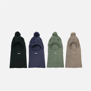 Nouvelle balaclava tricotée avec visière et pompon, couvre-visage et oreilles d'hiver, <span class=keywords><strong>cache</strong></span>-cou, <span class=keywords><strong>bonnet</strong></span> pour hommes et femmes, couleur unie, cadeau de Noël chaud - Product Image 4