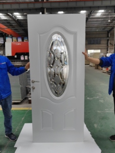 Puerta de Entrada de Seguridad Moderna de Acero Inoxidable Onda, Entrada Frontal de PVC con Acabado Metálico para Uso Interior en Casas y Villas - Product Image 6
