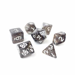 Juego de 7 dados poliédricos D20 de plástico acrílico con purpurina negra para juegos de rol D&D - Product Image 2