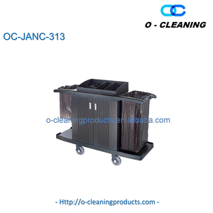 Vehículo de <span class=keywords><strong>trabajo</strong></span> de limpieza rodante de plástico comercial O-Cleaning, carro de servicio de limpieza de habitaciones de hotel, carro de almacenamiento de herramientas de empuje manual - Product Image 2