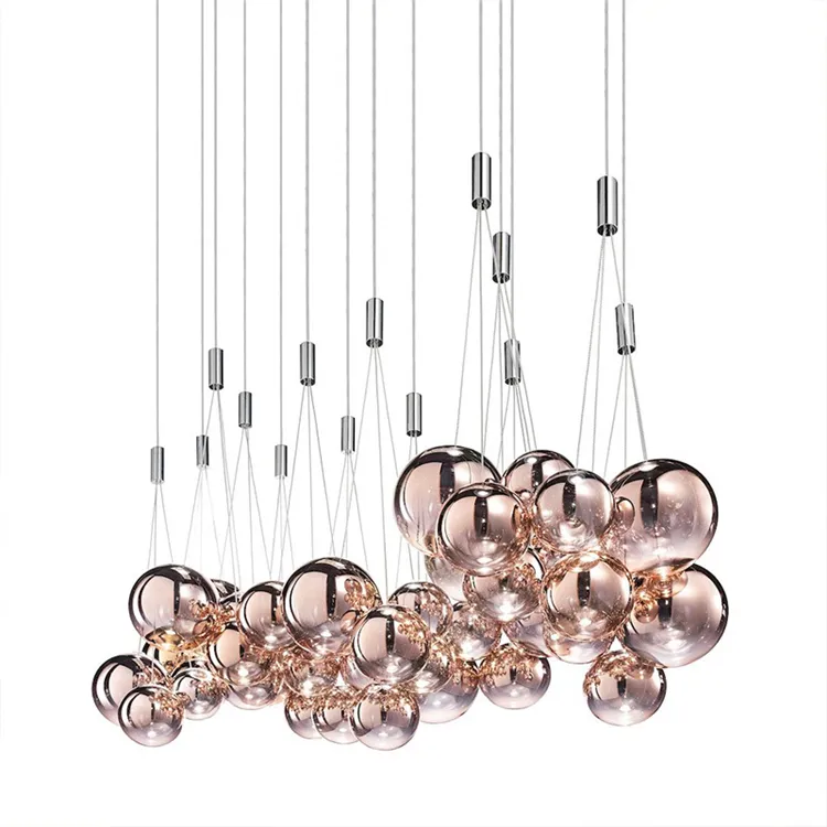 Modern Hanging Warm or White Clear Glass Bubbles Pendant Light LED Ball Chandeliers for Staircase