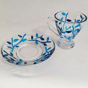 Set di bicchieri in <span class=keywords><strong>vetro</strong></span> colorato <span class=keywords><strong>con</strong></span> segni di cristallo dipinti artificialmente collezione unica di tazze da <span class=keywords><strong>caffè</strong></span> e piattini - Product Image 3