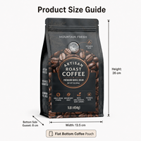 Sachet d'emballage pour grains de café personnalisé, de qualité alimentaire, à haute barrière, avec valve de dégazage unidirectionnelle, fond plat et fermeture éclair refermable