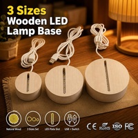 ANNXIN Socle de lampe de nuit LED en bois, 3 tailles, bois naturel, alimentation USB, support d'affichage 3D pour plaque acrylique, vente en gros