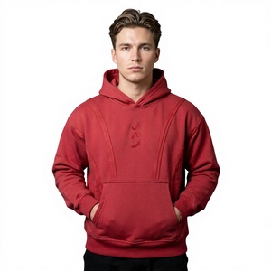 <b>Men's</b> <b>Red</b> Hooded <b>Sweatshirt</b> Regular Fit Embroidered Logo Fleece Casual Autumn Wear - Product Image 1