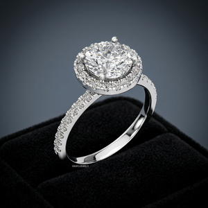 Anillo de compromiso y aniversario de lujo con diamante cultivado en laboratorio certificado IGI, halo, banda pavé, diseño minimalista, chapado en rodio 10K - Product Image 1