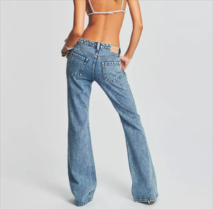 Großhandel Acid Washed Stone Faded Damen Jeans Hosen Strass Denim Baggy Jeans Lady Custom Cotton Damen Jeans - Product Image 2