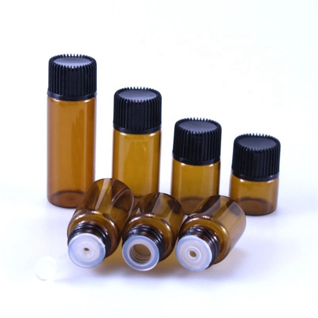 OEM OEM OEM Custom 1ml/2ml/3ml/5ml Empty Dram Amber Glass Essential Oil Bottle Thin Glass Small Amber Perfume Oil Vials Sample Test Bottle