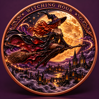 Pièce de monnaie 3D en cuivre pur 999 de 1 oz, artisanat métallique, thème sorcière et chat d'Halloween, avec boîte cadeau, impression UV en relief, objet de collection, souvenir, cadeau