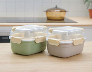 Boîte à lunch rectangulaire à 2 compartiments de 700 ml - Couvercle en plastique brillant, micro-ondable, design détachable, style coréen, haute qualité - Product Image 6