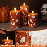 Bougie LED sans flamme en forme de pilier, couleur orange brûlée, pour Halloween et Noël, avec télécommande, fonctionne sur piles, lot de 3