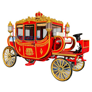 Charrette de mariage, transport spécial pour mariage, carrosse royal rouge tiré par des chevaux, charrette électrique à chevaux, charrette de mariage - Product Image 1