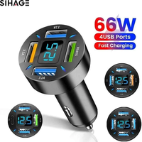 66w Chargeur de téléphone de voiture rapide Affichage numérique Portable 4 en 1 Chargeur de voiture USB pour tous les téléphones